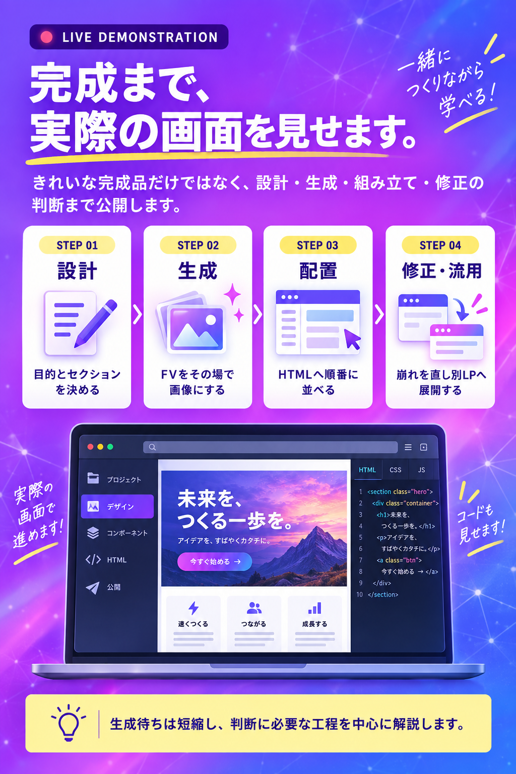 ウェビナーで実演する4つの制作工程